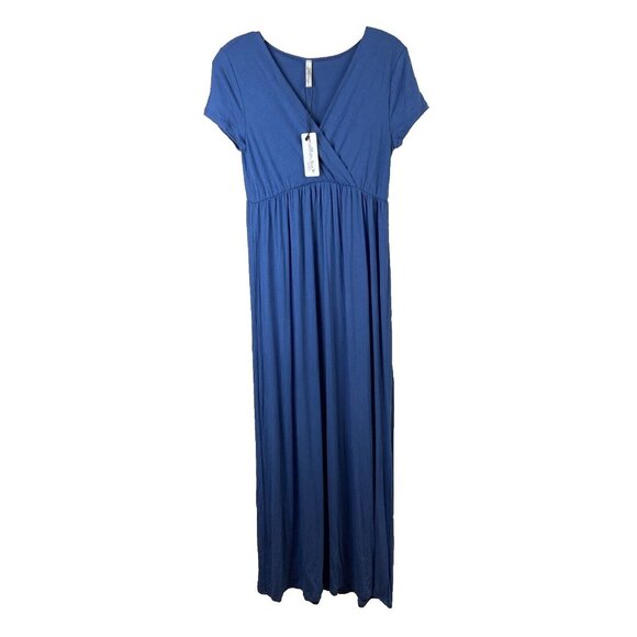 Mother Bee Maternity Women's Maxi Dress Sz M  Super soft Blue Surplice New - Picture 1 of 8